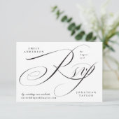 Romantische elegante zwart-wit kalligrafie RSVP kaartje (Staand voorkant)