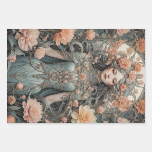 Romantische elegantie in perzik en aqua - Decoupag Inpakpapier Vel (Voorkant)