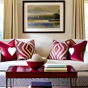 Romantische Elegantie Wit Hart Omarm het Roze Rood Kussen