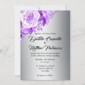 Romantische Elegantie Zilver en Paarse Rozen Bruil Kaart (Voorkant)