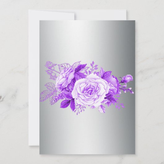 Romantische Elegantie Zilver en Paarse Rozen Bruil Kaart (Achterkant)