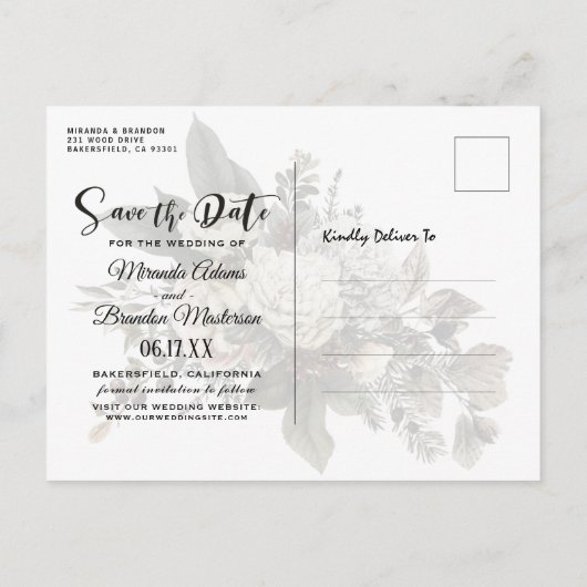 Romantische Emerald Green Gold Floral Save the Dat Aankondigingskaart (Achterkant)