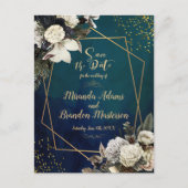 Romantische Emerald Green Gold Floral Save the Dat Aankondigingskaart (Voorkant)