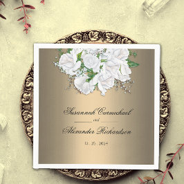 Romantische en elegante Rozen op gouden bruiloft Servet