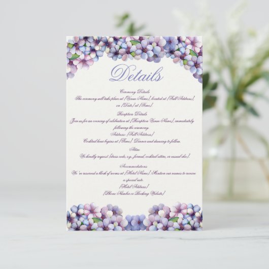 Romantische en poëtische pastel Lila Waterverf Informatiekaartje (Staand voorkant)