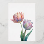 Romantische en poëtische pasteltulpen Waterverf Folie Uitnodiging (Achterkant)