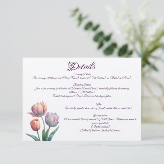 Romantische en poëtische pasteltulpen Waterverf Informatiekaartje (Staand voorkant)