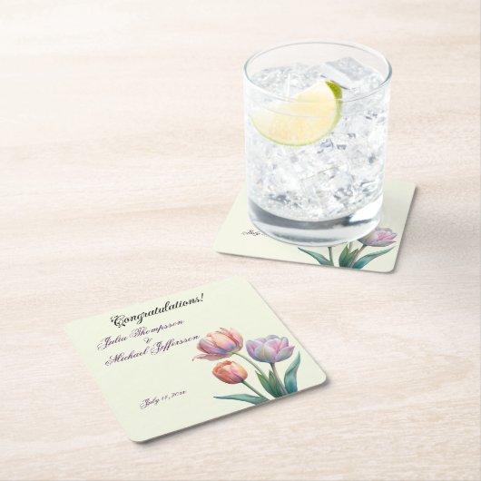 Romantische en poëtische pasteltulpen Waterverf Kartonnen Onderzetters (Insitu)