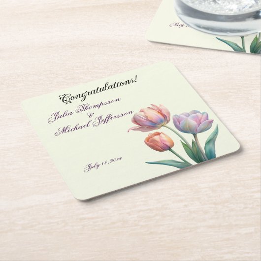 Romantische en poëtische pasteltulpen Waterverf Kartonnen Onderzetters (Schuin)