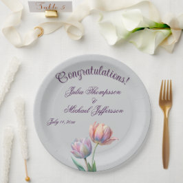 Romantische en poëtische pasteltulpen Waterverf Papieren Bordje