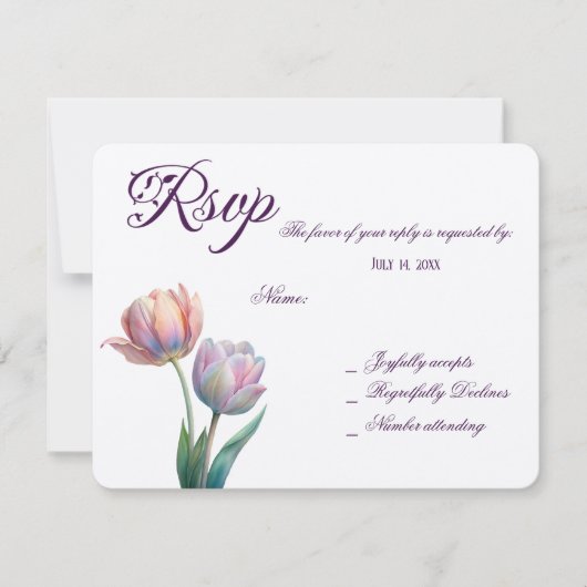 Romantische en poëtische pasteltulpen Waterverf RSVP Kaartje (Voorkant)