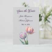 Romantische en poëtische pasteltulpen Waterverf Save The Date (Staand voorkant)