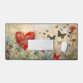Romantische en Whimsical Harten en Vlinder Bureaumat (Keyboard & Muis)