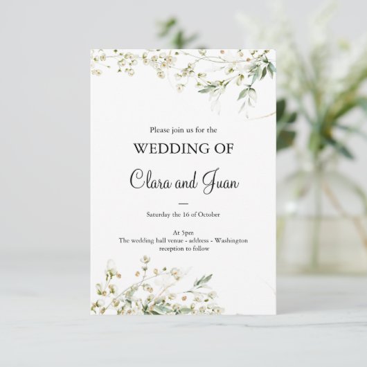 Romantische en witte bloemen kaart (Staand voorkant)