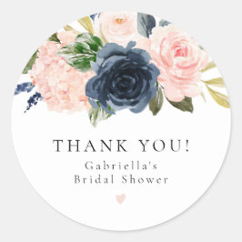 Romantische en zoete marineblauwe bloem bruidsfees ronde sticker