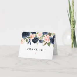 Romantische en zoete navy roze bloemen bedankkaart