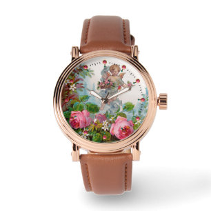 ROMANTISCHE ENGEL DIE ROZE ROZEN EN BLOEMEN VERZAM HORLOGE
