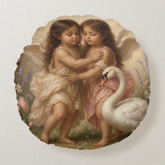romantische engel kussensloop || kinderkamer decor rond kussen (Voorkant)