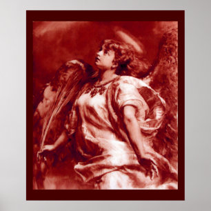ROMANTISCHE ENGEL MET VEER IN ANTIEKE ROOD WIT POSTER