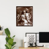 ROMANTISCHE ENGEL MET VEER IN BRUINE SEPIA, WIT POSTER (Thuiskantoor)