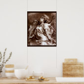 ROMANTISCHE ENGEL MET VEER IN BRUINE SEPIA, WIT POSTER (Keuken)