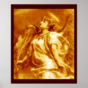 ROMANTISCHE ENGEL MET VEER IN GOUD GEEL WIT POSTER