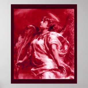 ROMANTISCHE ENGEL MET VEER IN ROZE FUCHSIA WIT POSTER