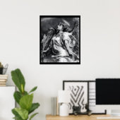 ROMANTISCHE ENGEL MET VEER IN ZWART EN WIT POSTER (Thuiskantoor)