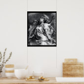 ROMANTISCHE ENGEL MET VEER IN ZWART EN WIT POSTER (Keuken)