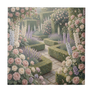 Romantische Engelse Tuin Roze Rozen Lavendel Steen Tegeltje