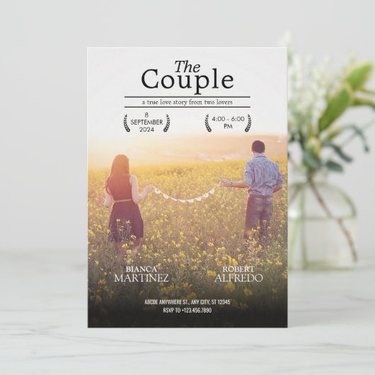 Romantische esthetische huwelijksfilm poster foto kaart (Staand voorkant)