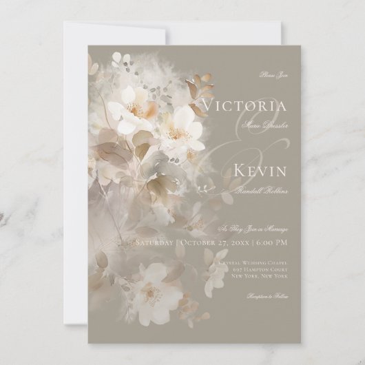 Romantische Etherische Neutrale Beige Bloemenbruil Kaart (Voorkant)