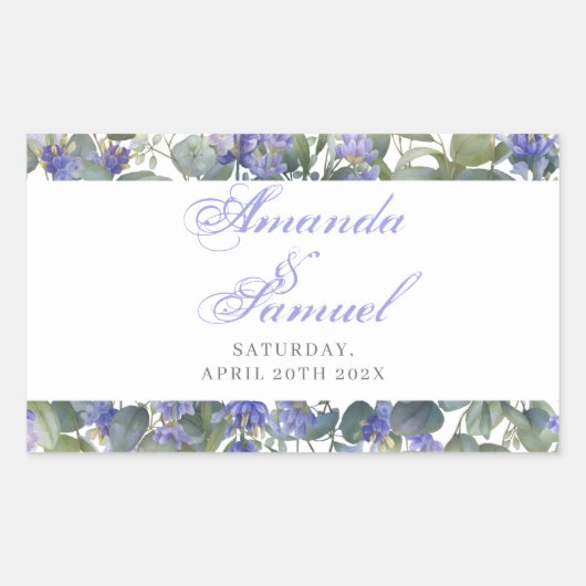 Romantische Eucalyptus & Lavendel Bruiloft Rechthoekige Sticker (Voorkant)