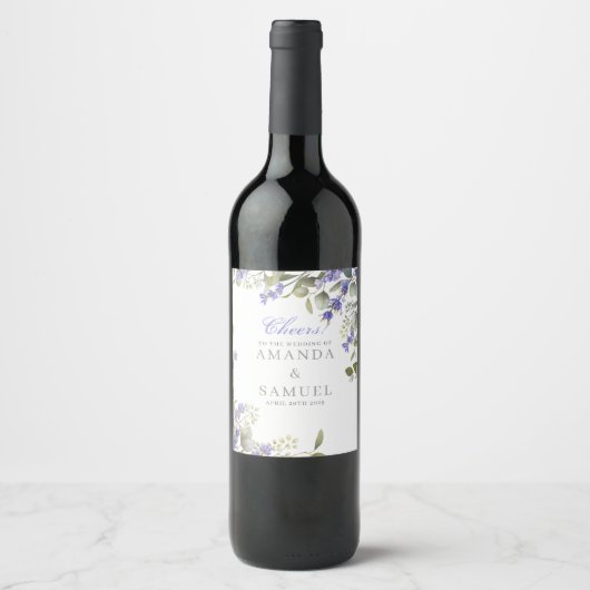 Romantische Eucalyptus & Lavendel Bruiloft Wijn Etiket (Voorkant)