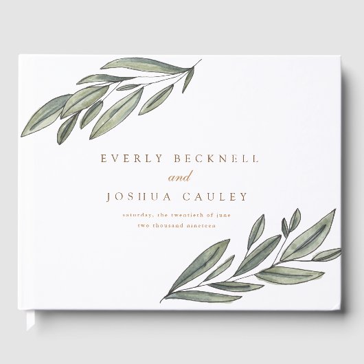 Romantische Evergreen Botanische Bruiloft Gastenboek (Voorkant)