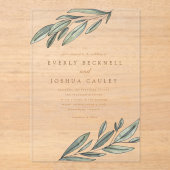 Romantische Evergreen Waterverf Botanische bruilof Acryl Uitnodigingen (Voorkant)