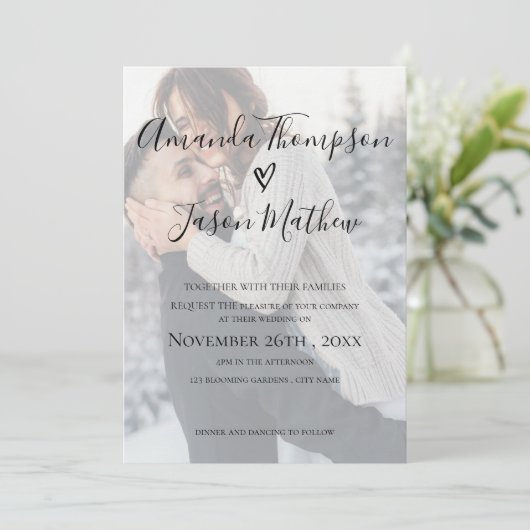 Romantische faux vellum effect foto bruiloft kaart (Staand voorkant)