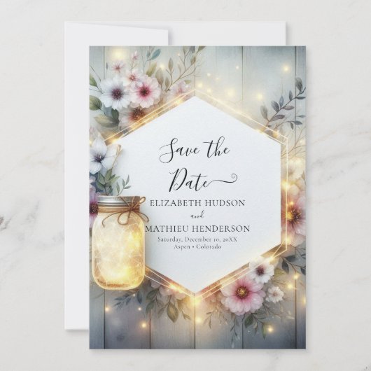 Romantische Field Mason Jar bruiloft Save The Date (Voorkant)