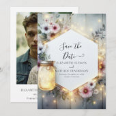 Romantische Field Mason Jar bruiloft Save The Date (Voorkant / Achterkant)