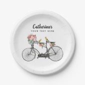 Romantische  fiets bloemen papieren bordje (Voorkant)