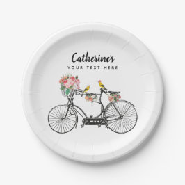 Romantische  fiets bloemen papieren bordje