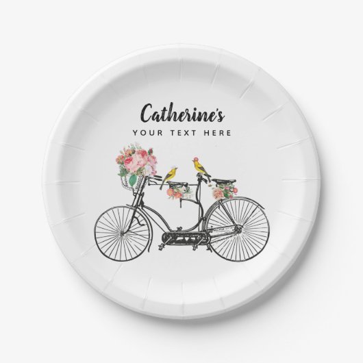 Romantische  fiets bloemen papieren bordje (Voorkant)