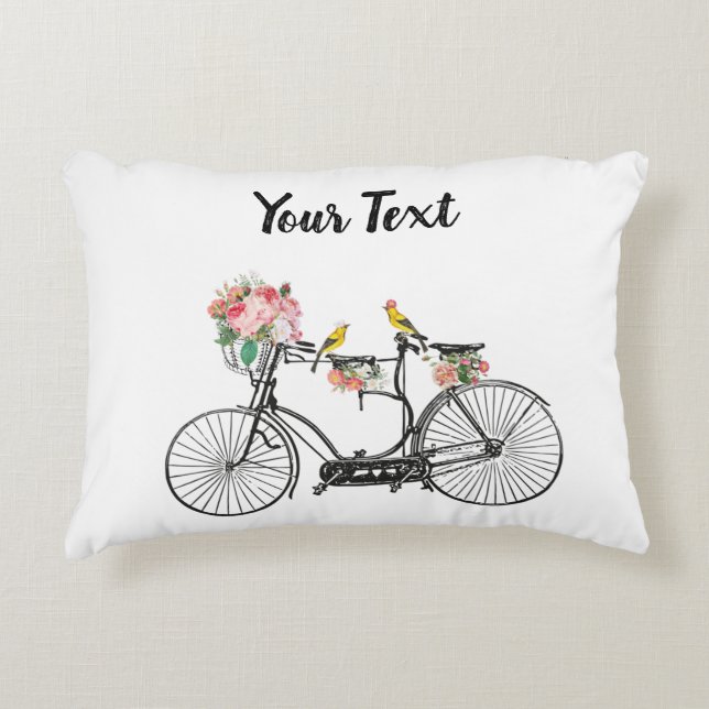 Romantische  fietsbloemen en -vogels accent kussen (Voorkant)