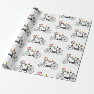Romantische  fietsbloemen en -vogels cadeaupapier