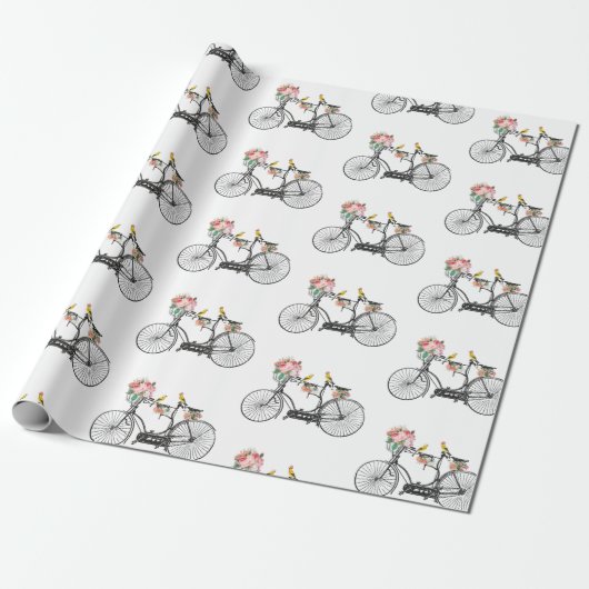 Romantische  fietsbloemen en -vogels cadeaupapier (Uitgerold)
