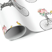 Romantische  fietsbloemen en -vogels cadeaupapier (Rol Hoek)