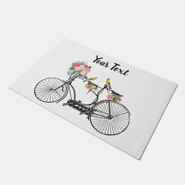 Romantische  fietsbloemen en -vogels deurmat (Schuin)
