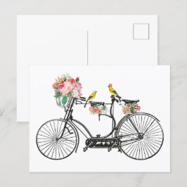 Romantische  fietsbloemen en -vogels feestdagenkaart