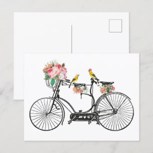Romantische  fietsbloemen en -vogels feestdagenkaart