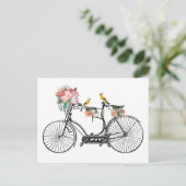 Romantische  fietsbloemen en -vogels feestdagenkaart (Staand voorkant)